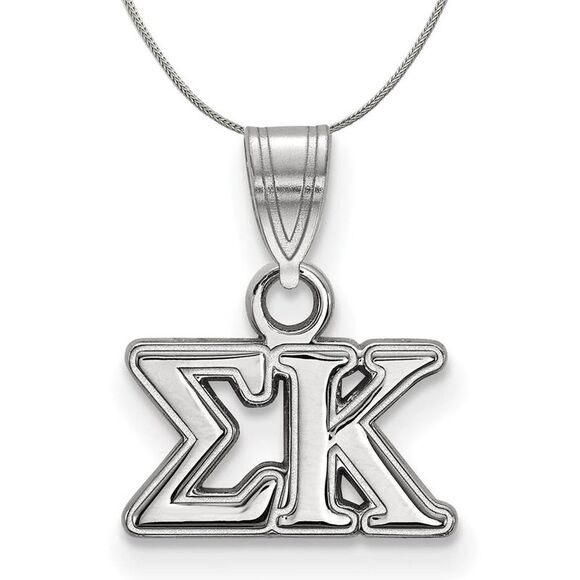 Sterling Silver Sigma Kappa Small Greek Necklace - 24 Inch - Picture 1 of 8